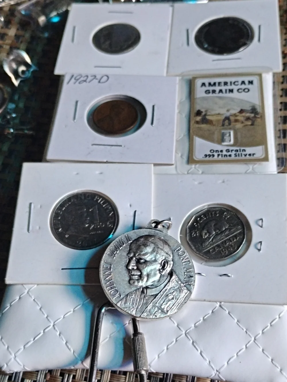Silver Brush Nickel Religious Medallion Pendant - Gray& Coinage